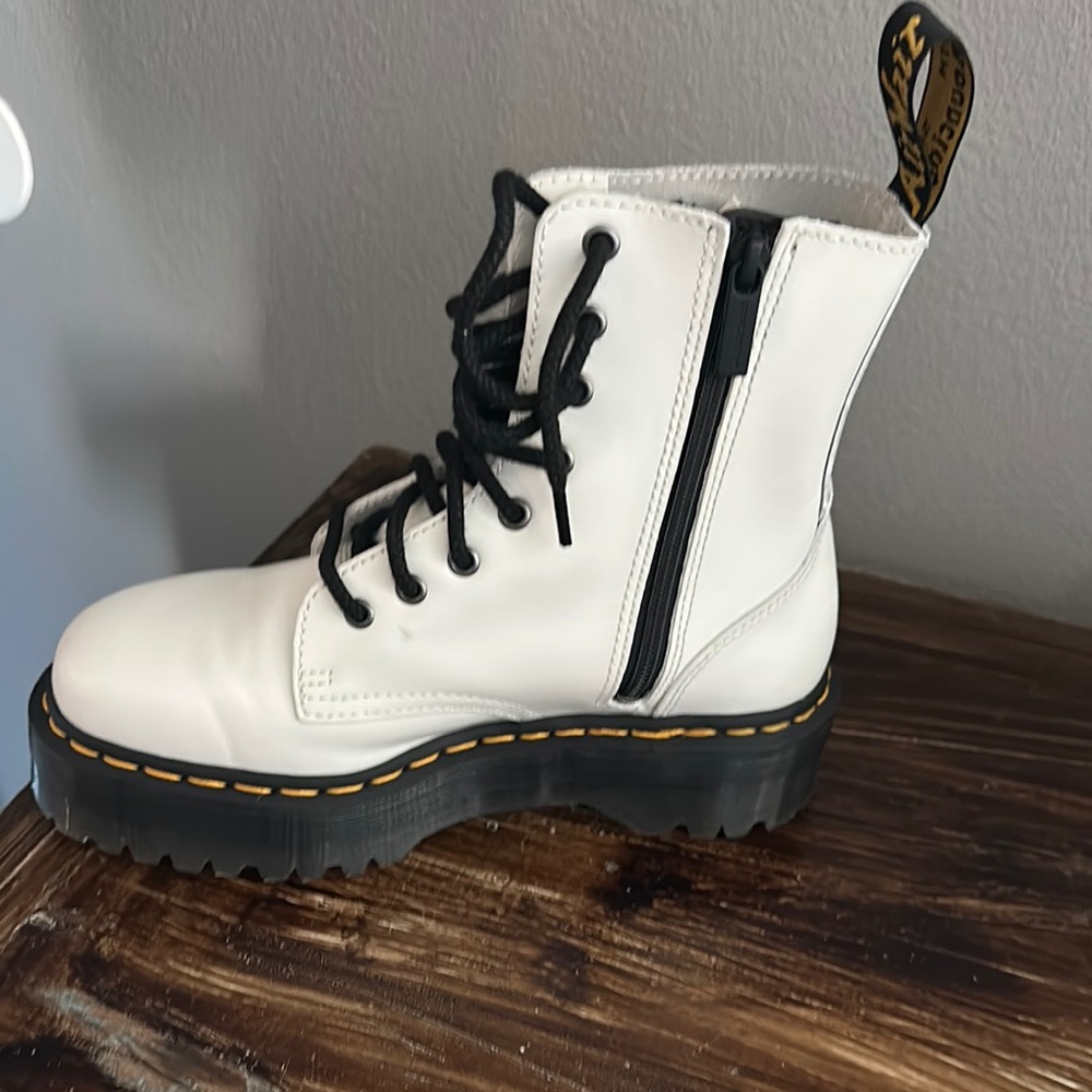 Dr. Martens White and Black Combat Boots with Chunky Sole